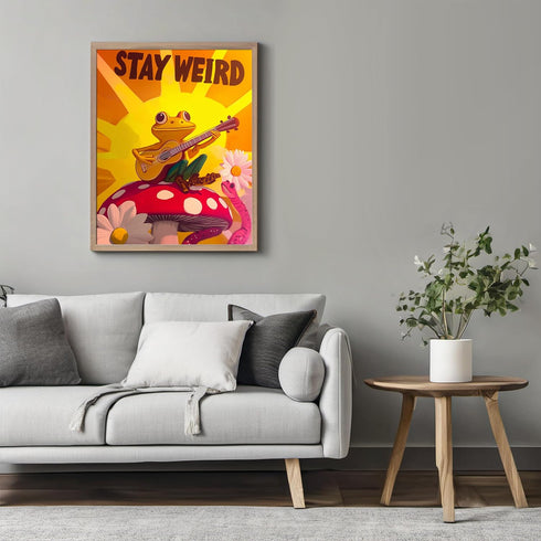 Posterizer 1 pcs-weird frog playing music in psychedelic nature-stay weird 1-Fantasy & Fiction Art-Comedy Art-Living Room Bedroom Decor- unframed ...